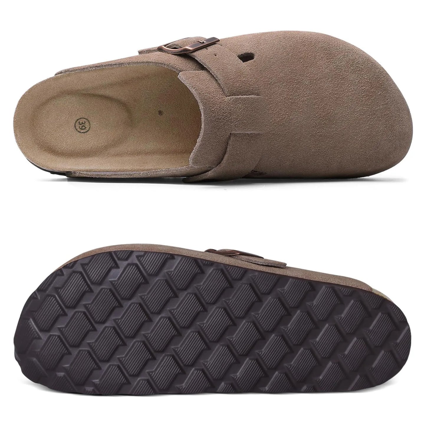 Bebealy Women's Genuine Clogs with Adjustable Strap Fashion Slip On Potato Shoes Cork Footbed Leather Mules With Arch Support