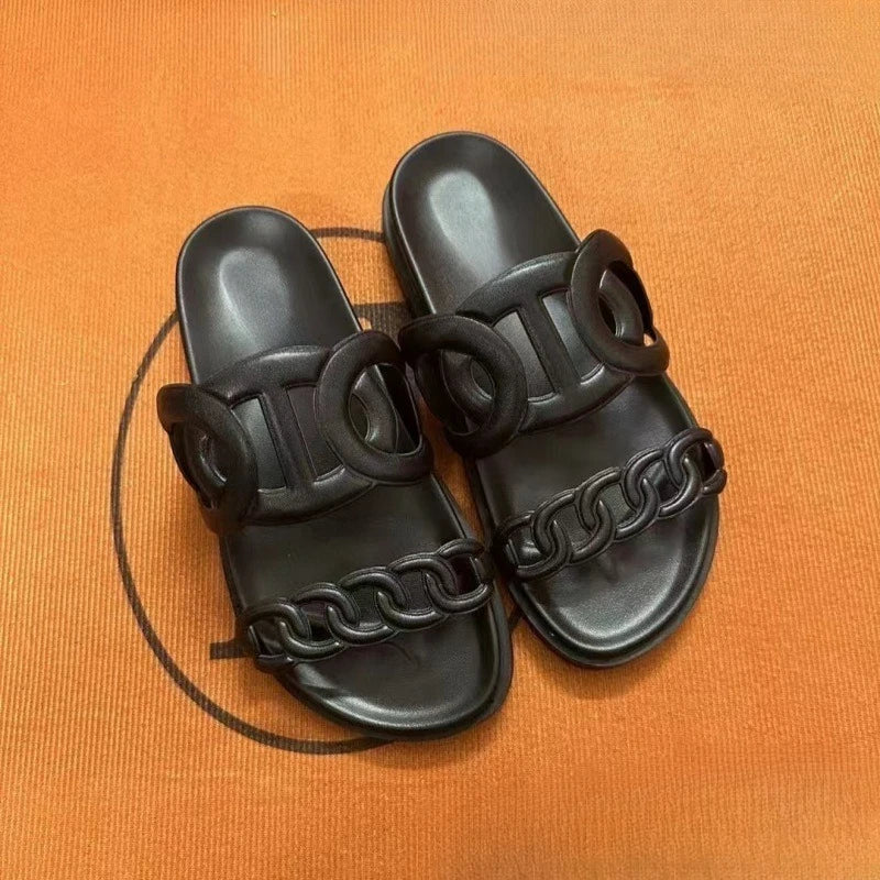 Sandals for Women, 2026 New Style, Versatile and Fashionable, Hollowed Out Beach Thick Soled Sandals, Correct Version Slippers