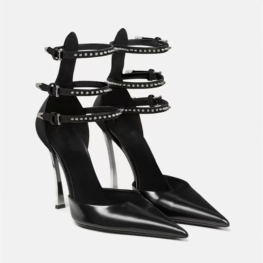 Women's High-end Metal Thin High-heeled Pointed Sandals Fashion Models Sexy Nightclub Party Shoes Wedding Red High-heeled Shoes