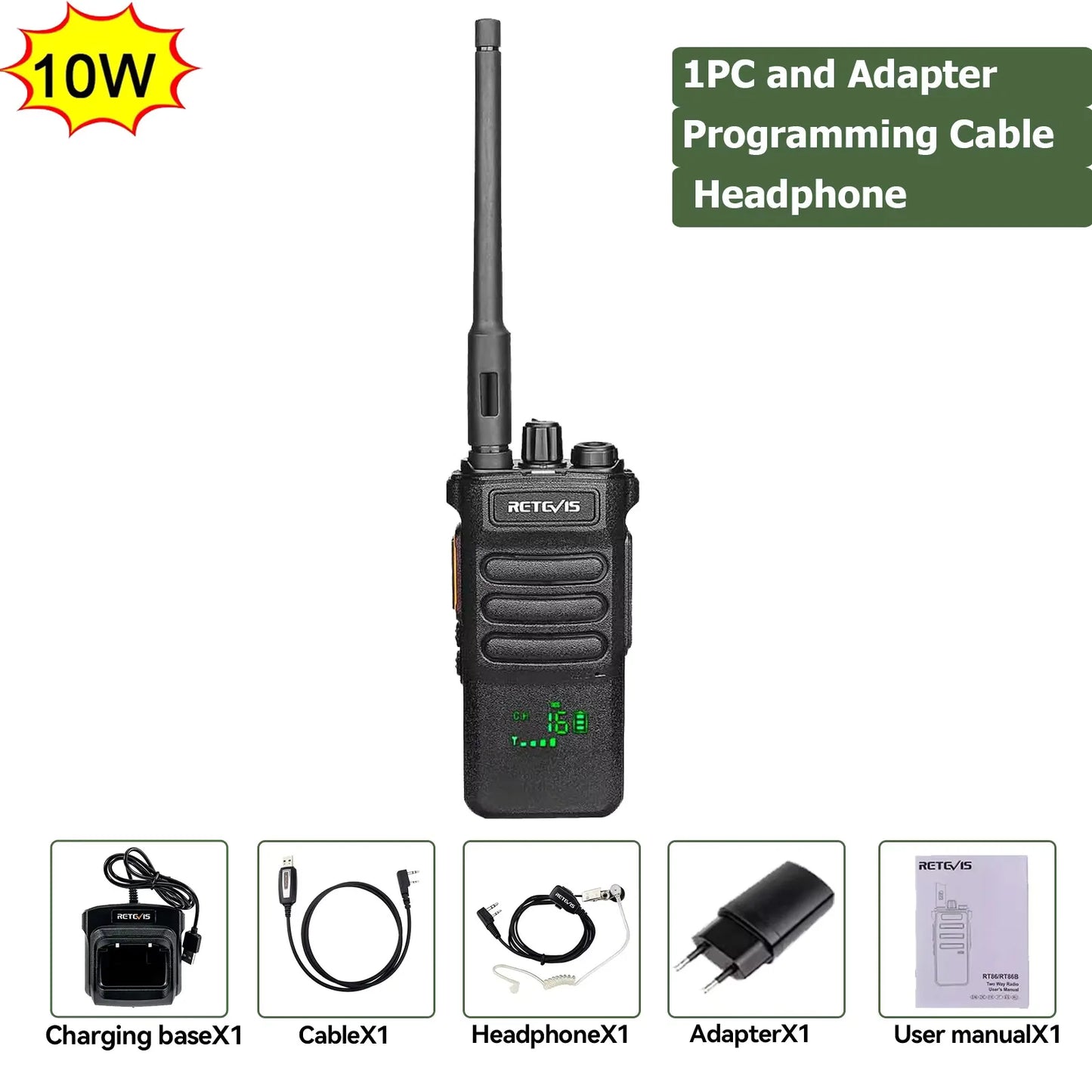 Retevis RT86 10W Walkie Talkie Professional Two Way Radio Long Range Walkie Talkie UHF Communication radio for Outdoor Business