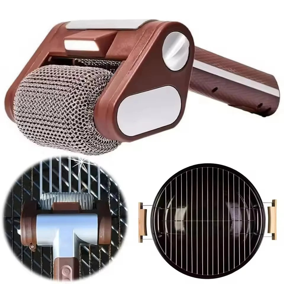 350RPM Electric Roller Grill Brush with Replaceable Brush Head Stainless Steel Grill Cleaner Rechargeable Barbecue Cleaner Tools