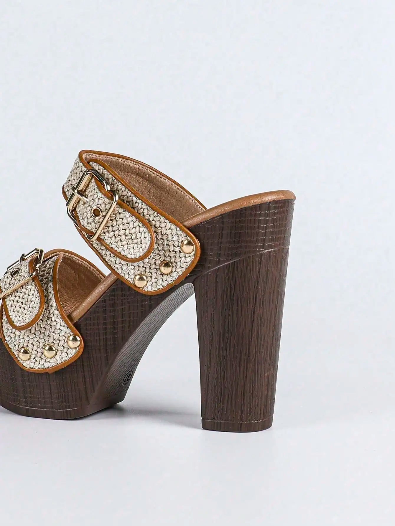 Women Fashion Chunky Platform Block High Heel Summer Sandal With Ankle Strap And Stud Peep Toe Mule Sandals Heel Shoes