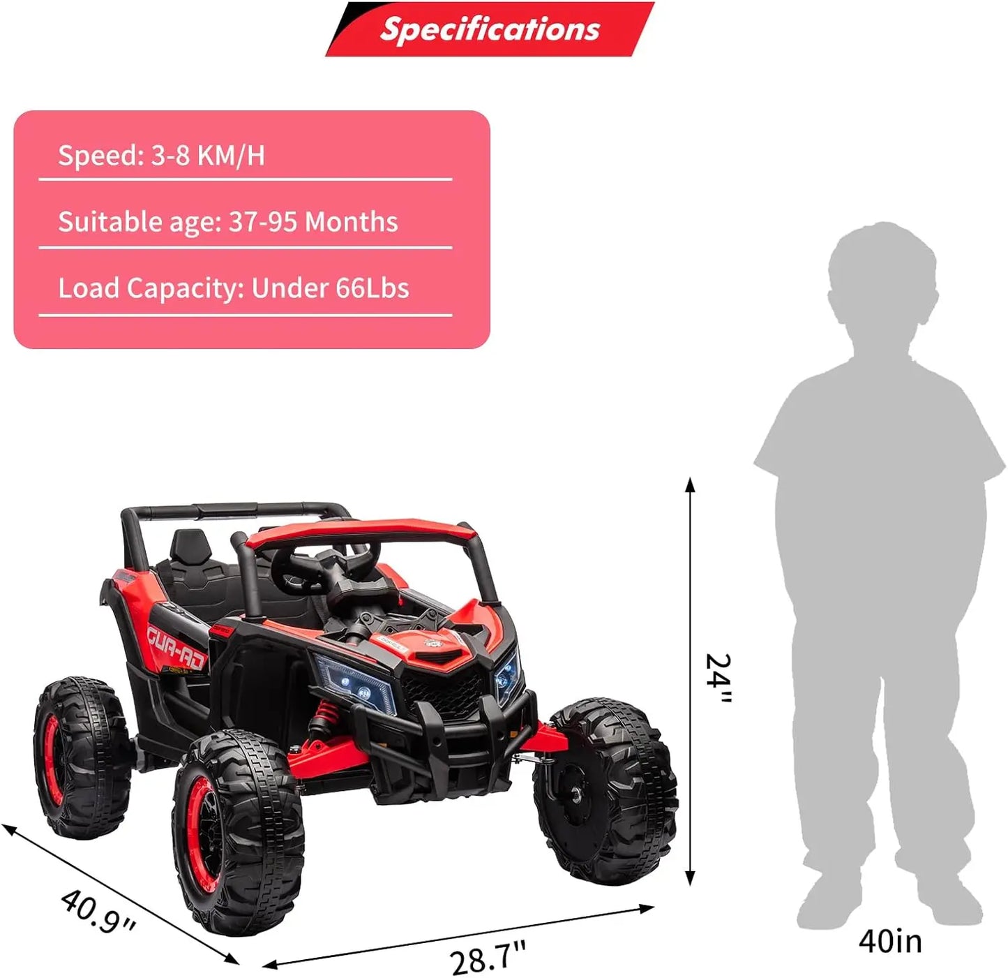 24V Kids Ride On UTV Car Toy w/Remote Control 2×200W Motor Electric Vehicle Spring Suspension & LED Lights Off-Road Toy