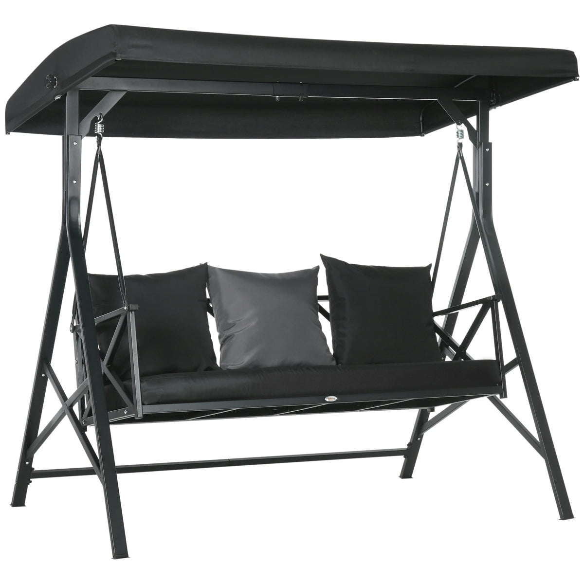 3-Seat Outdoor Swing with Adjustable Canopy and Cushions, Black