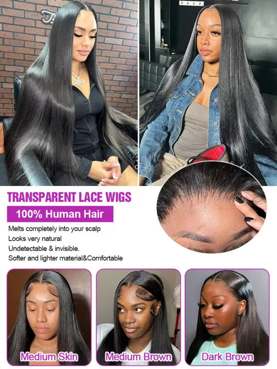 40 46 Inch Transparent 13x4 13x6 HD Bone Straight Lace Frontal Wigs 300% Density 360 Full Lace Front Human Hair Wigs For Women