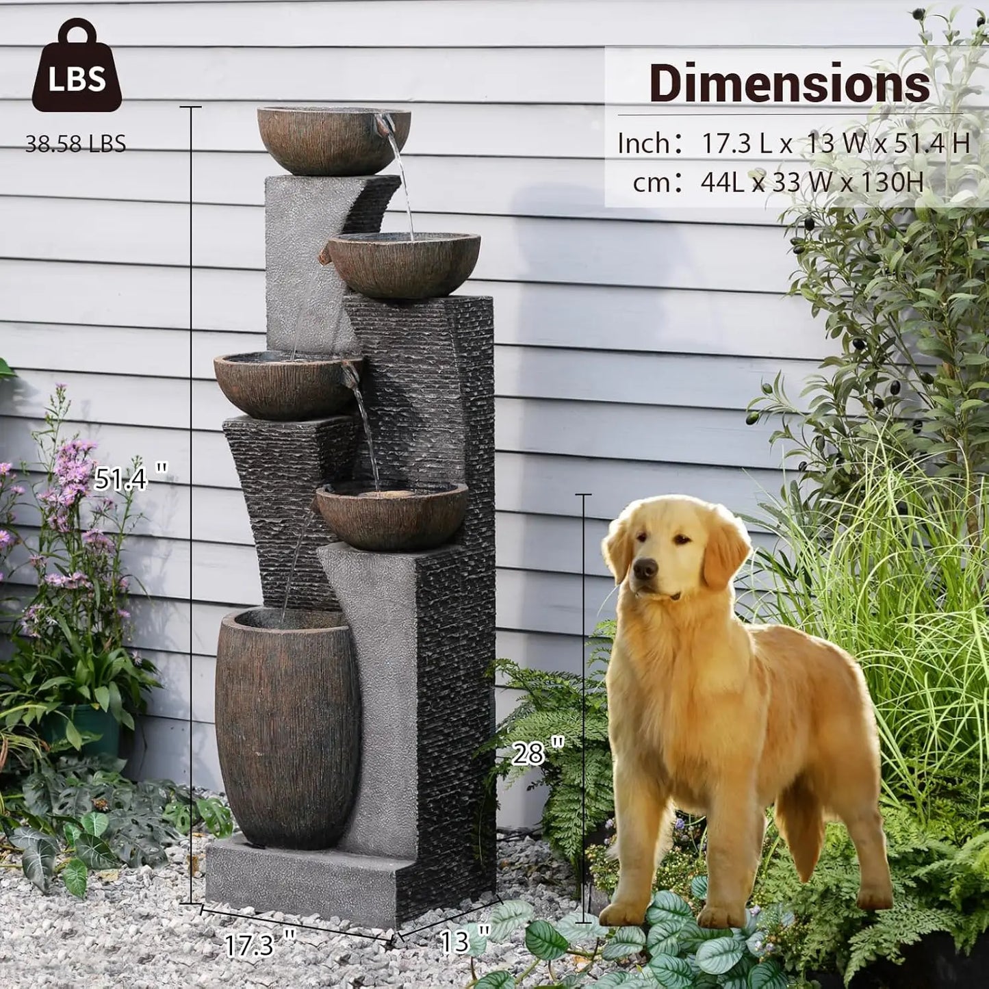 51.4" H Outdoor Garden Water Fountain for Garden, Patio, Backyard, Deck, Porch and Home Art Decor, 5 Tiers Modern, Custom