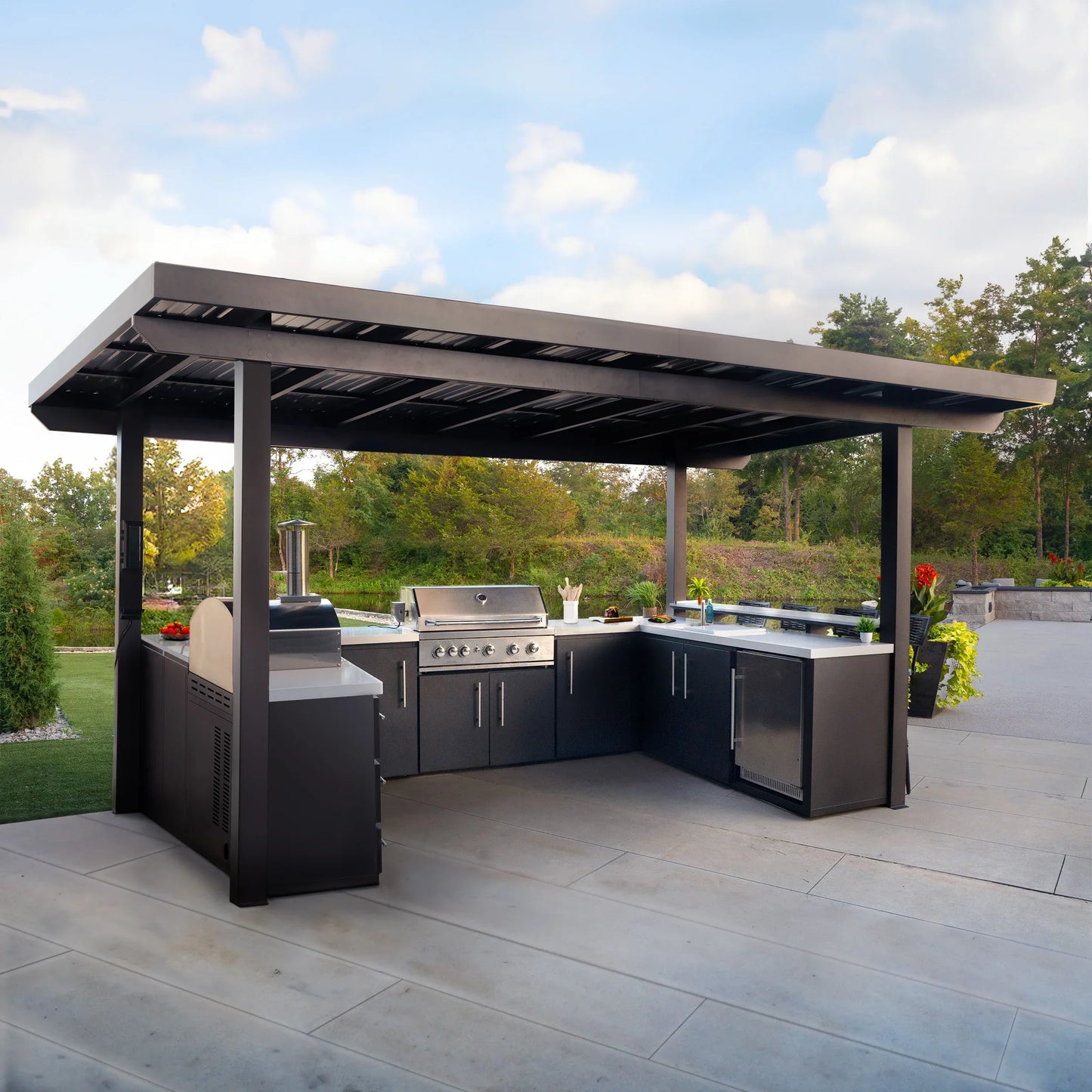 Custom Luxury Villa Patio Barbecue Station Aluminum Frame Weather Resistant Outdoor Cooking Kitchen Cabinet High Grade