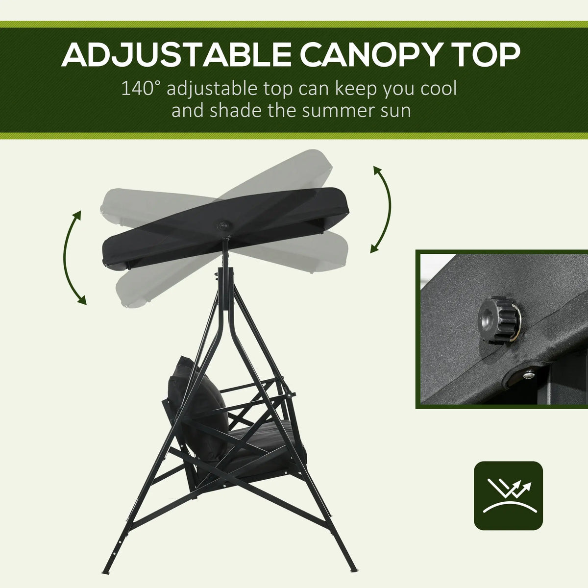 3-Seat Outdoor Swing with Adjustable Canopy and Cushions, Black