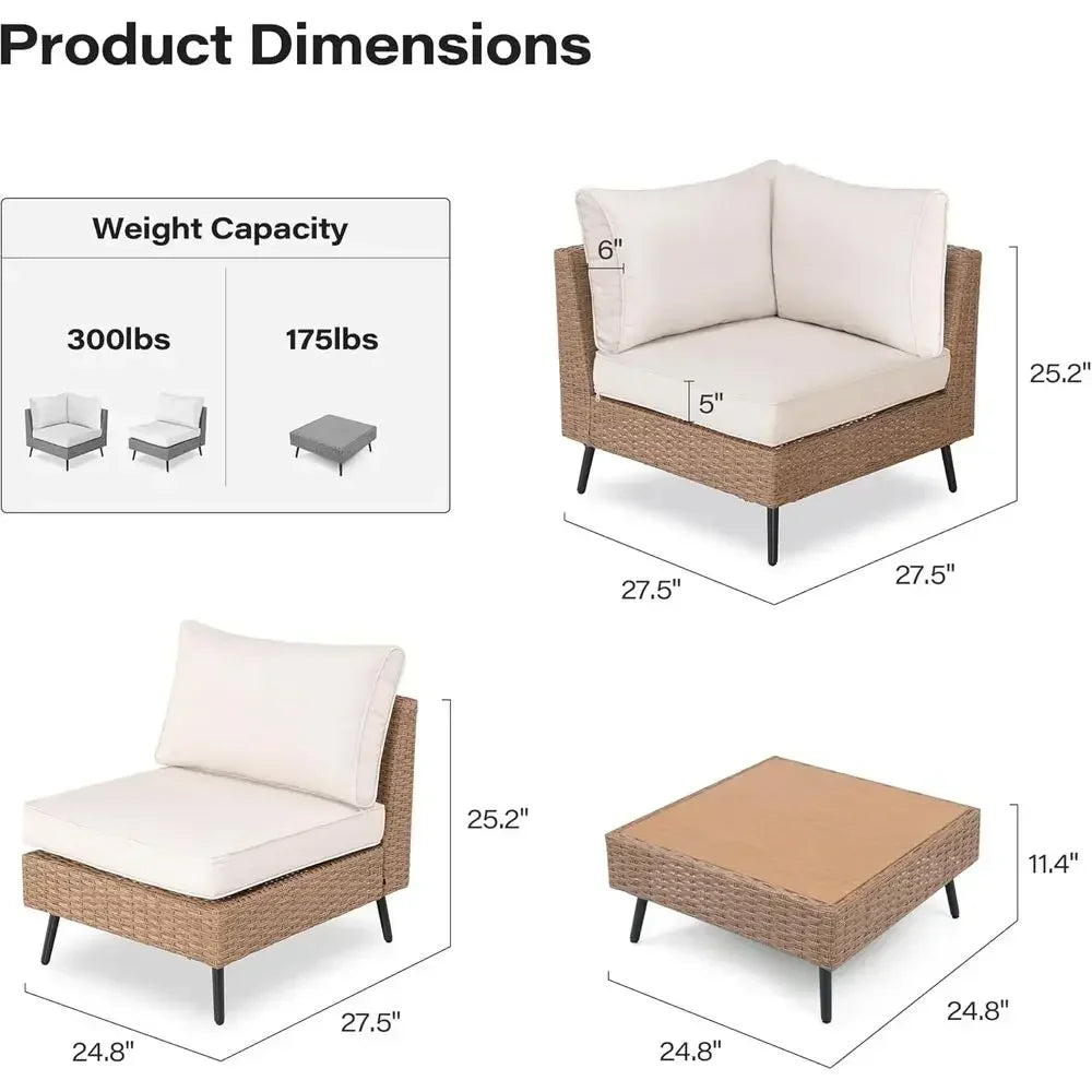 7-Piece Sectional Sofa Set with PE Rattan Wicker for Outdoor Patio, Weather-Resistant with Thick Cushions (Beige)