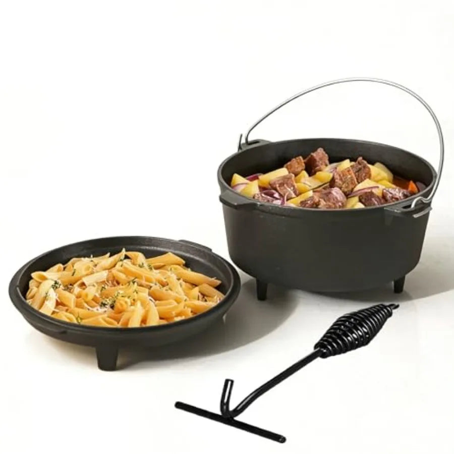 6.3qt Cast Iron Camping Dutch Ovenwith 12inch Skillet Lid Outdoor Dutch Oven Includes Claw Foot kazan for Baking Braising Campf