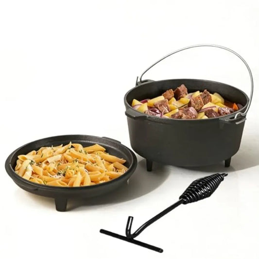 6.3qt Cast Iron Camping Dutch Ovenwith 12inch Skillet Lid Outdoor Dutch Oven Includes Claw Foot kazan for Baking Braising Campf