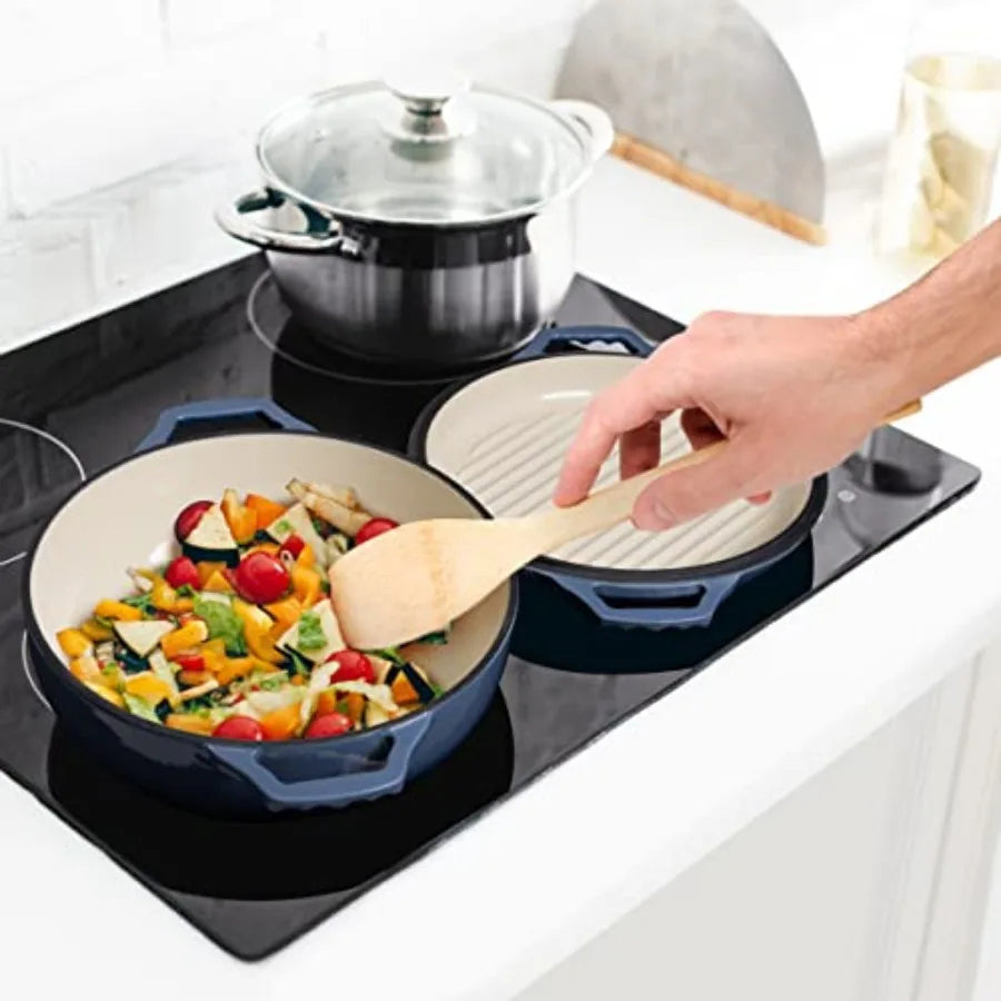 2-in-1 Enameled Cast Iron Braiser Pan with Grill Lid - 3.3-Quart Small Dutch Oven Serves as Both Casserole and Stovetop Grill P