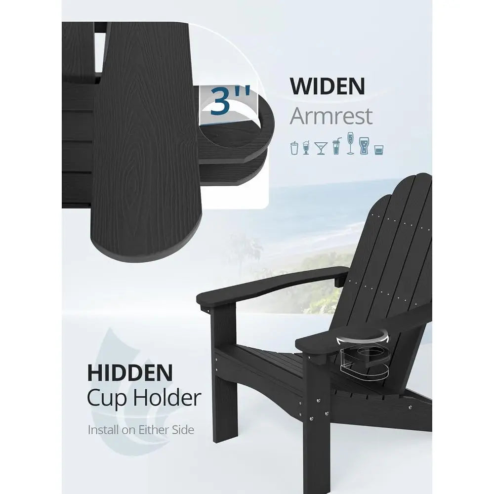 Adirondack Chairs Set o 4 - Weather Resistant Seating with Cup Holder or Patio, ire Pit, Deck & Resort Garden, BlackWedding