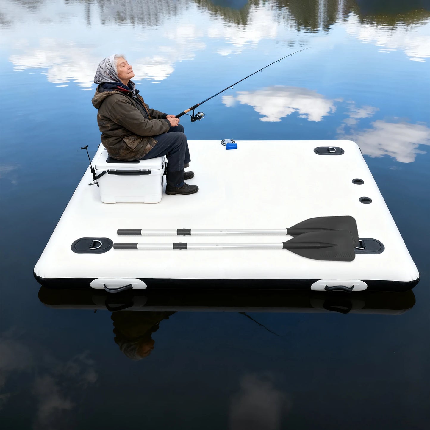 Portable Floating Platform Fishing Boat Island Inflatable Water Floating Raft Inflatable Floating Platform for Water Play Mat