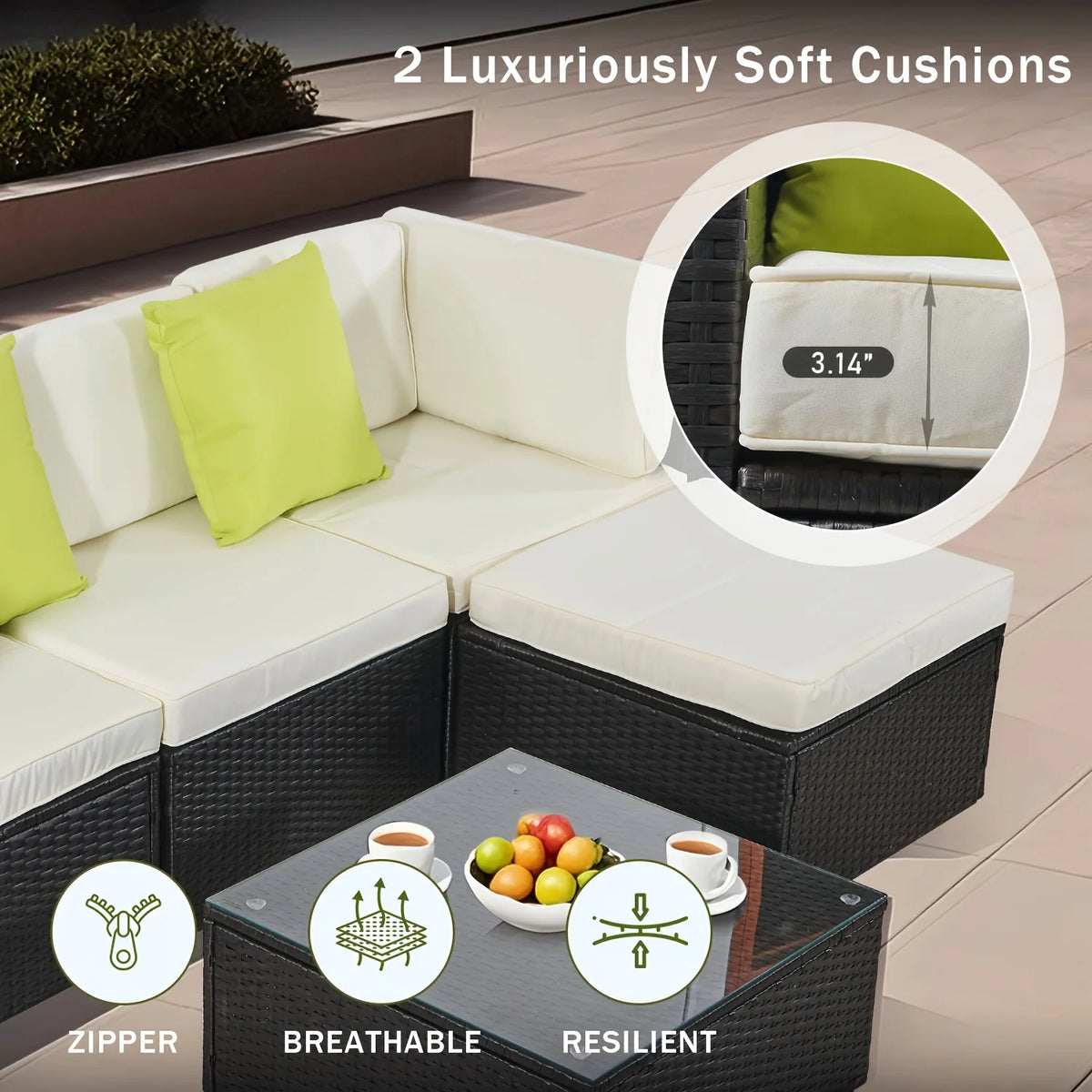 10/9 Piece Modular PE Wicker Patio Conversation Set, Outdoor Sectional Sofa with Removable Thick Cushions, Glass Top Coffee Side Tables, All Weather Rattan Furniture for Backyard Poolside Garden Deck