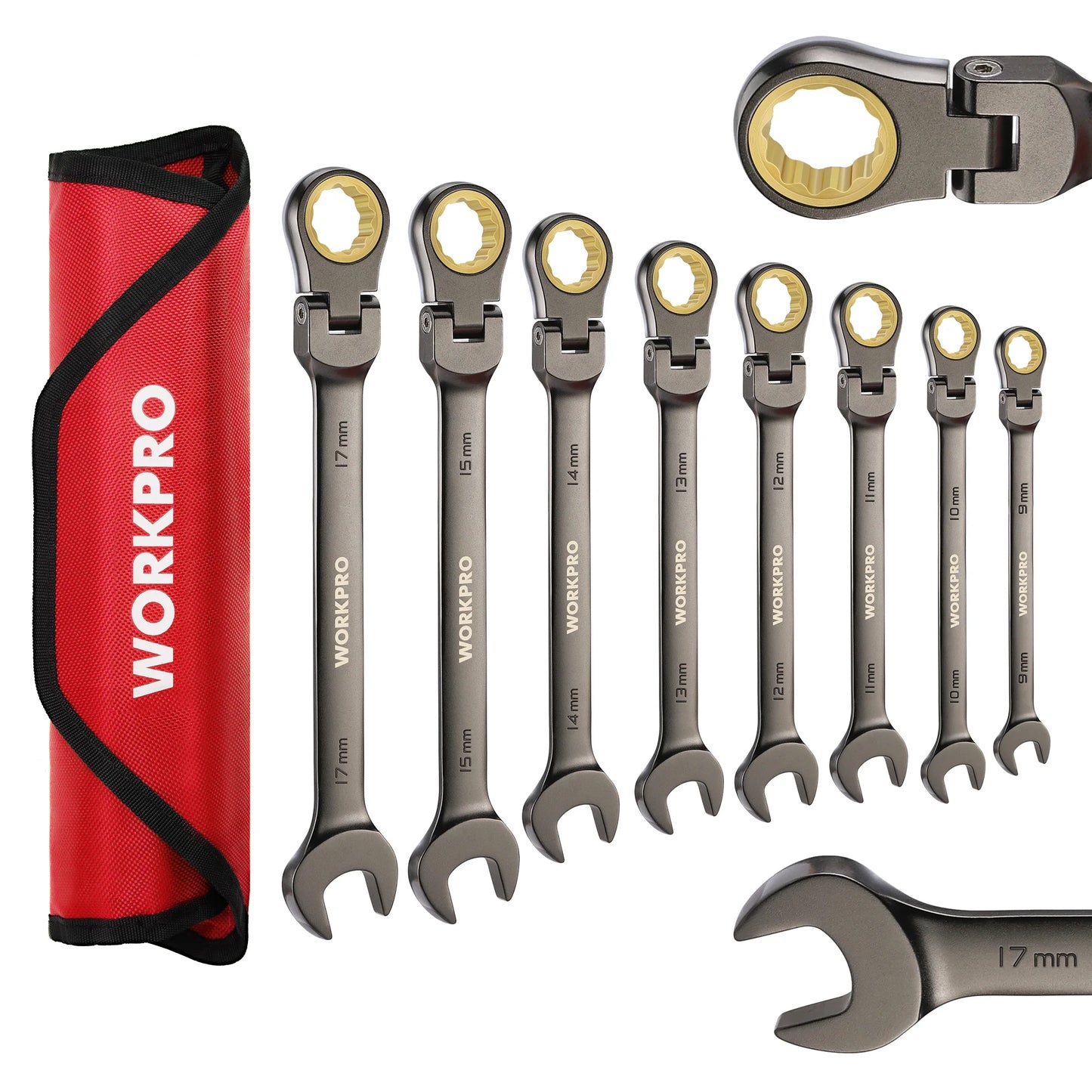 WORKPRO 8pcs Flex-Head Ratcheting Combination Wrench Set SAE 5/16-3/4 in 72-Teeth CR-V Constructed