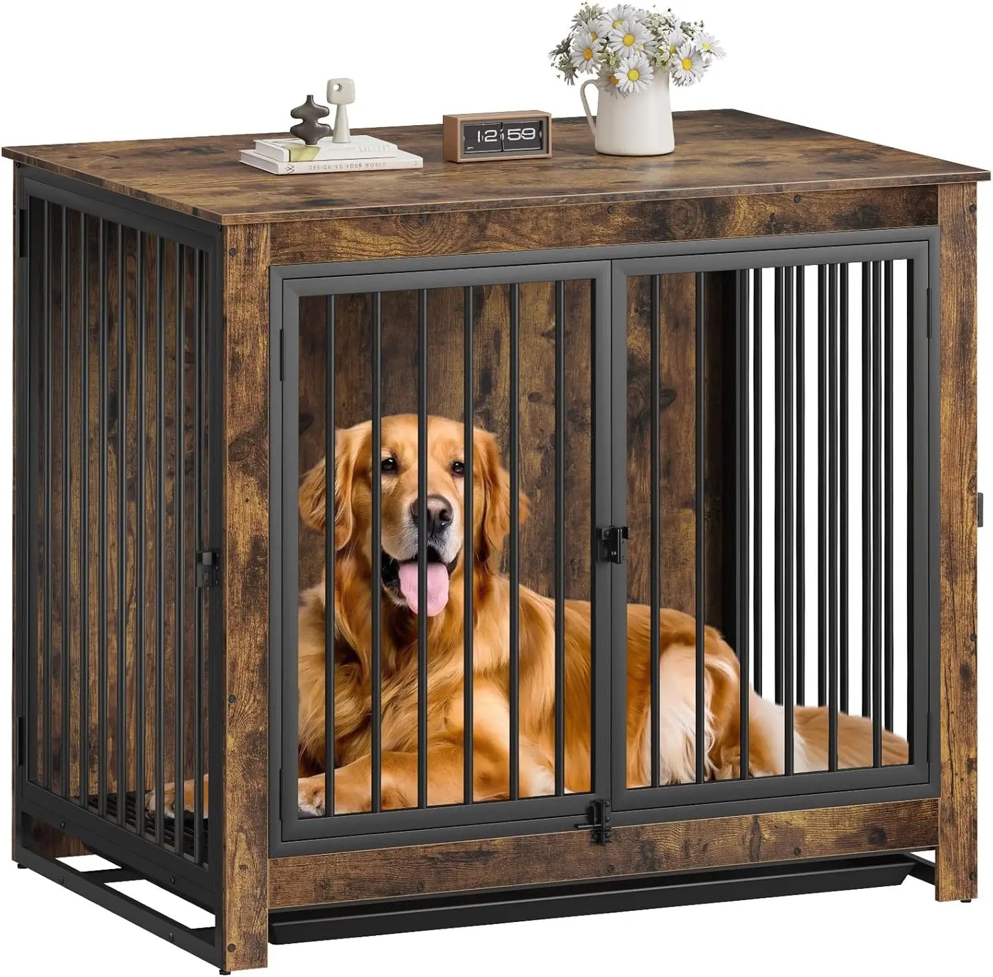 Dog Crate Furniture, Large Dog Crate Furniture, Wooden Cage Kennel Furniture Indoor, Modern Dog Crate with Multi-Purpose Removab