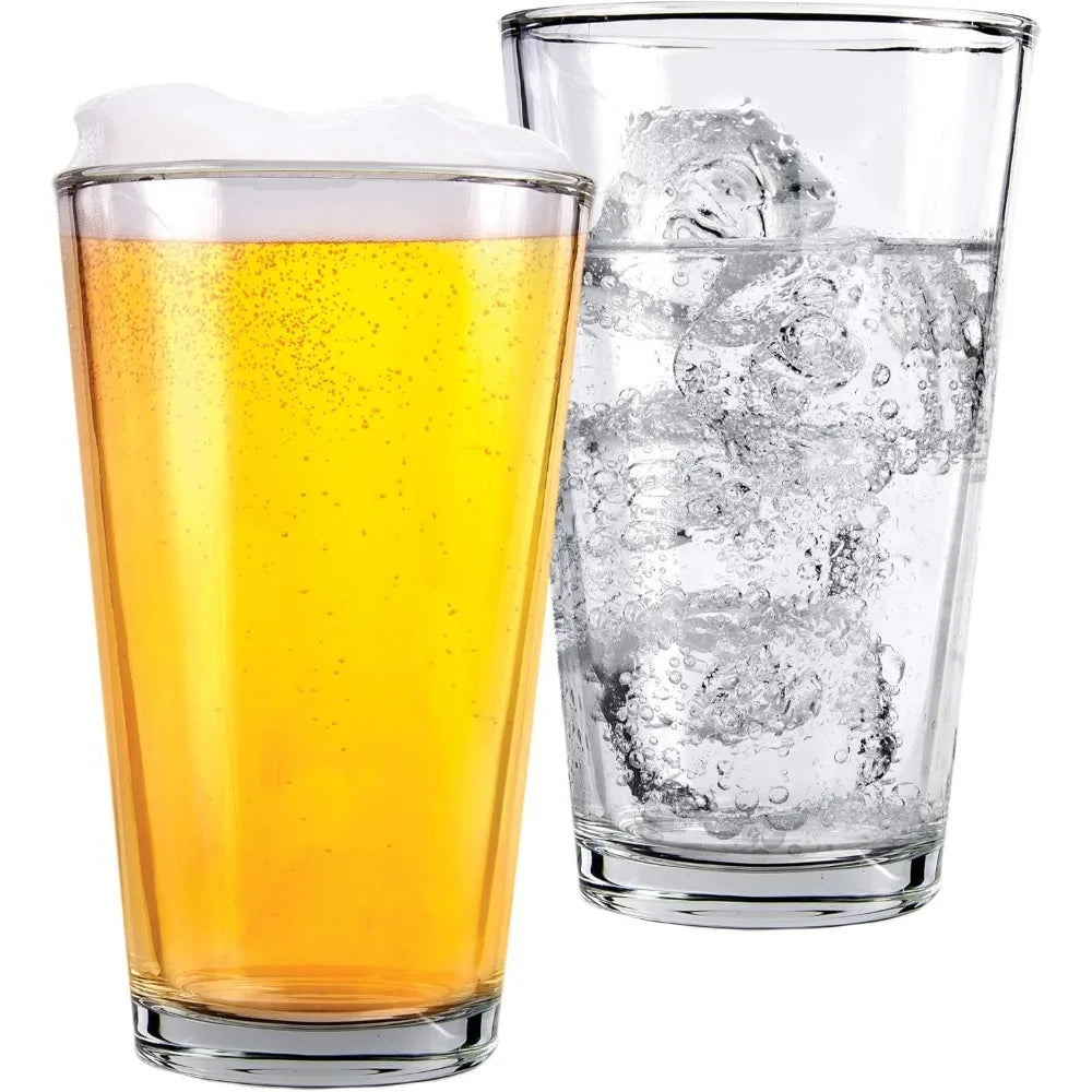 Beer Glasses Set of 6 – 16 oz Tall Clear Drinking Glasses and All Purpose Tumblers – Heavy Base Cocktail, Water, Juice Glass