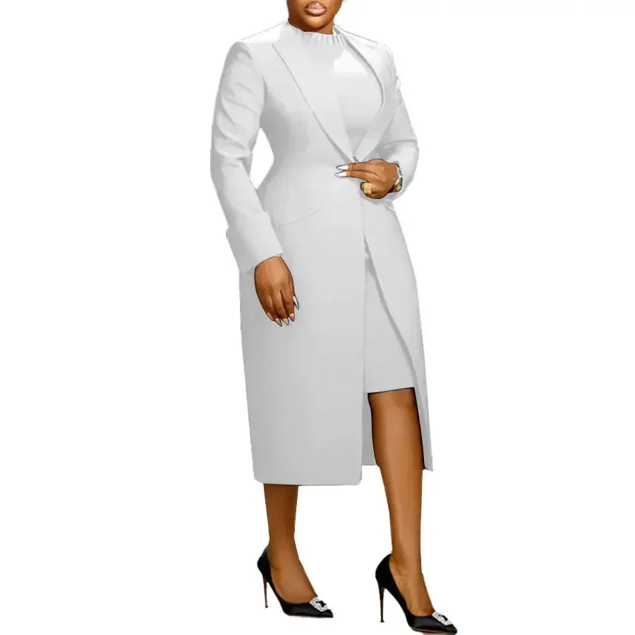 BWQ Women's Set Full Sleeve Long Blazer Coat+ Long Dress Suit  Winter Streetwear Two 2 Piece Set Africa OL Work Outfits
