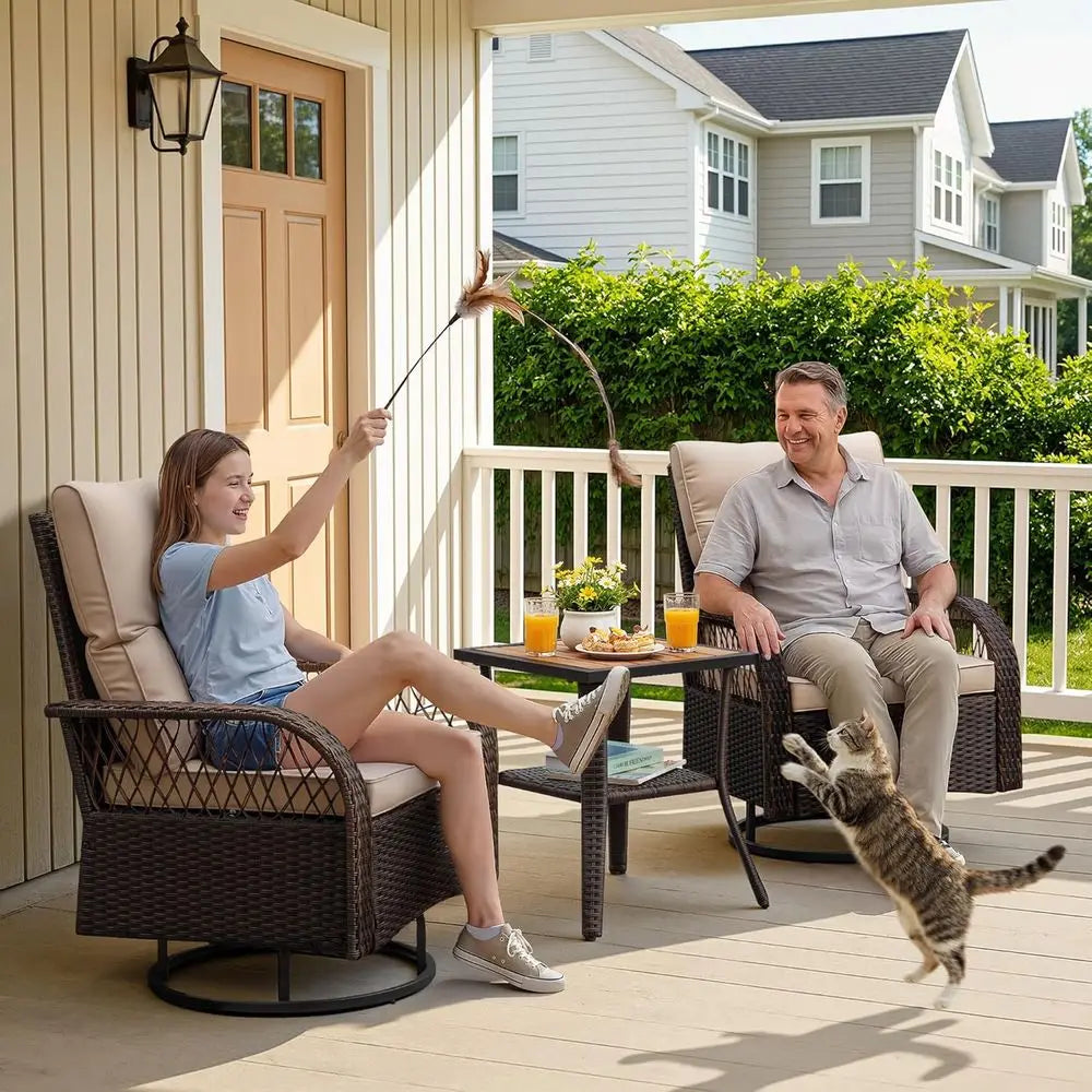 Patio urniture Set Outdoor 3 Pieces Wicker Swivel Rocking Chairs Set o 2 with Coee Table, Patio Contion Set or Porch, Balcony, D