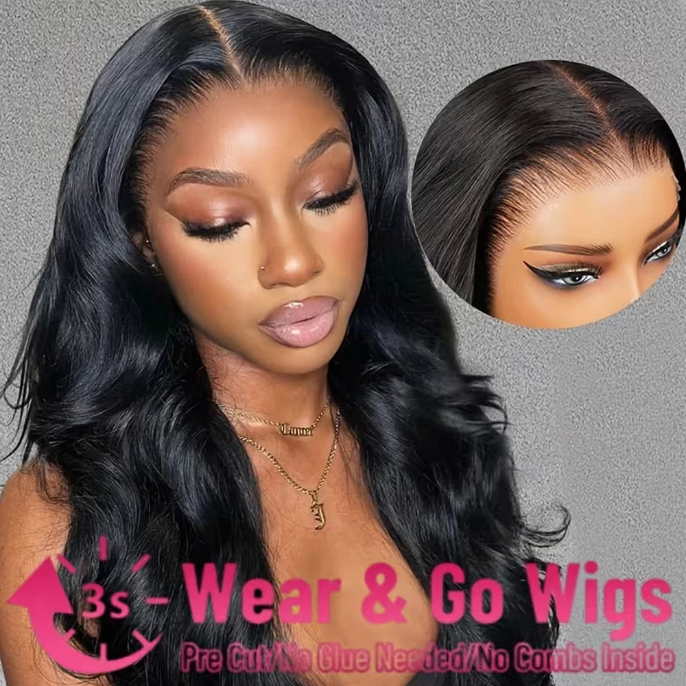 9x6 Glueless Wig Human Hair Pre Plucked Pre Cut Body Wave HD Closure Wig Human Hair Pre Bleached Knots With Baby Hair 250 Densit