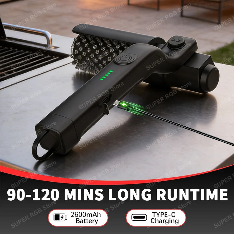 Electric Grill Cleaning Brush Rotary BBQ Cleaner Tool 3-Speed 2600mAh Cordless Rechargeable Adjustable Angle Gifts for Men/Dad