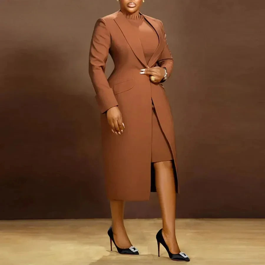 BWQ Women's Set Full Sleeve Long Blazer Coat+ Long Dress Suit  Winter Streetwear Two 2 Piece Set Africa OL Work Outfits