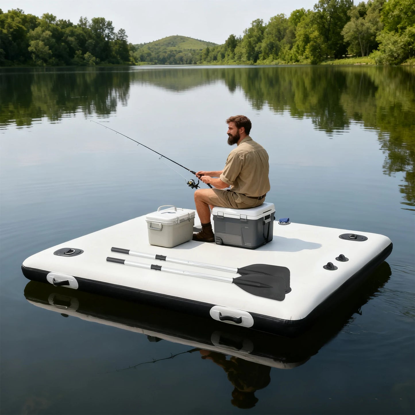 Portable Floating Platform Fishing Boat Island Inflatable Water Floating Raft Inflatable Floating Platform for Water Play Mat
