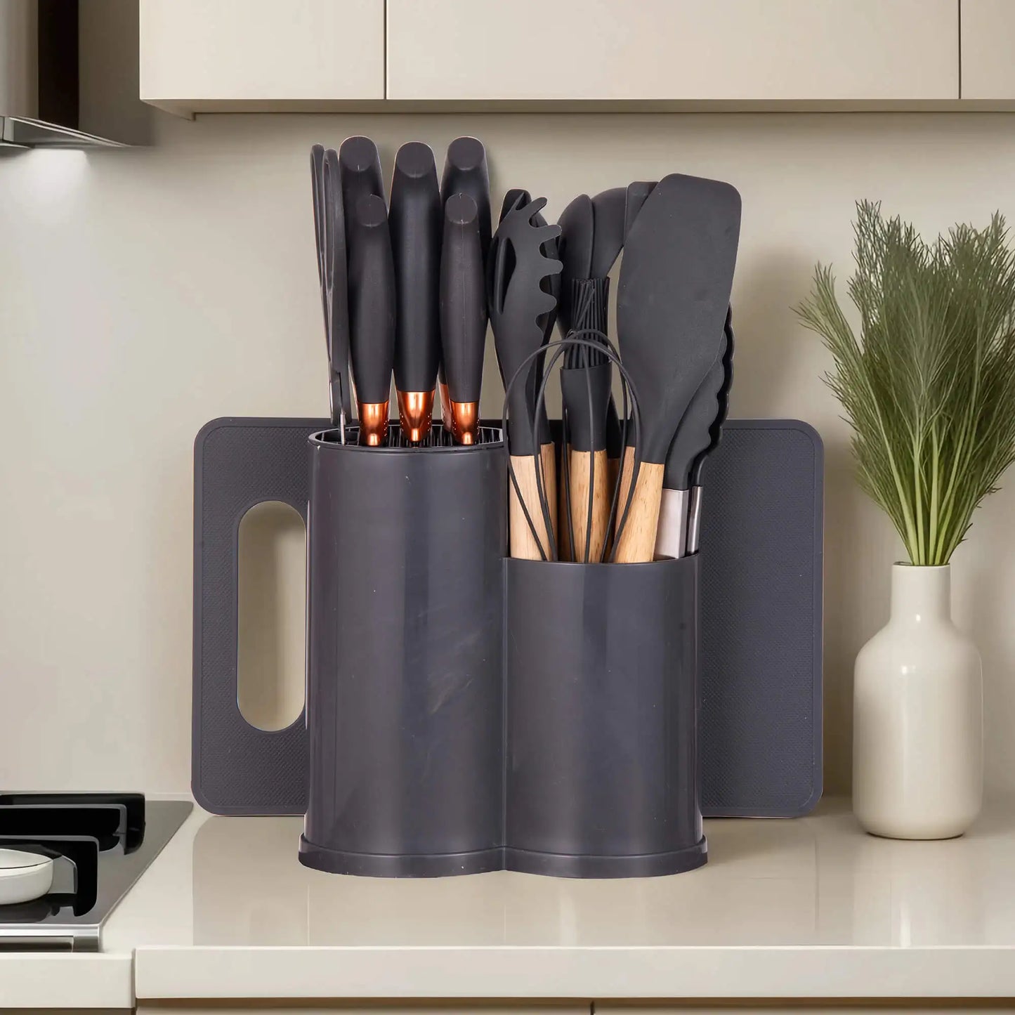 19Pcs Kitchen Knife Block Set,Sharp Stainless Steel Knives with Cutting Board & Scissors,All-in-One Kitchen Starter Set.