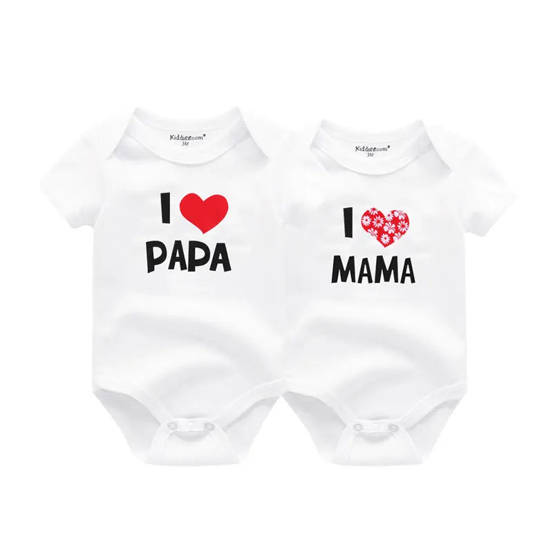 Newborn Twin 2 Pcs Baby Bodysuits - Four Seasons 100% Soft Cotton "I love Papa Mama" Onesies for Boys Girls
