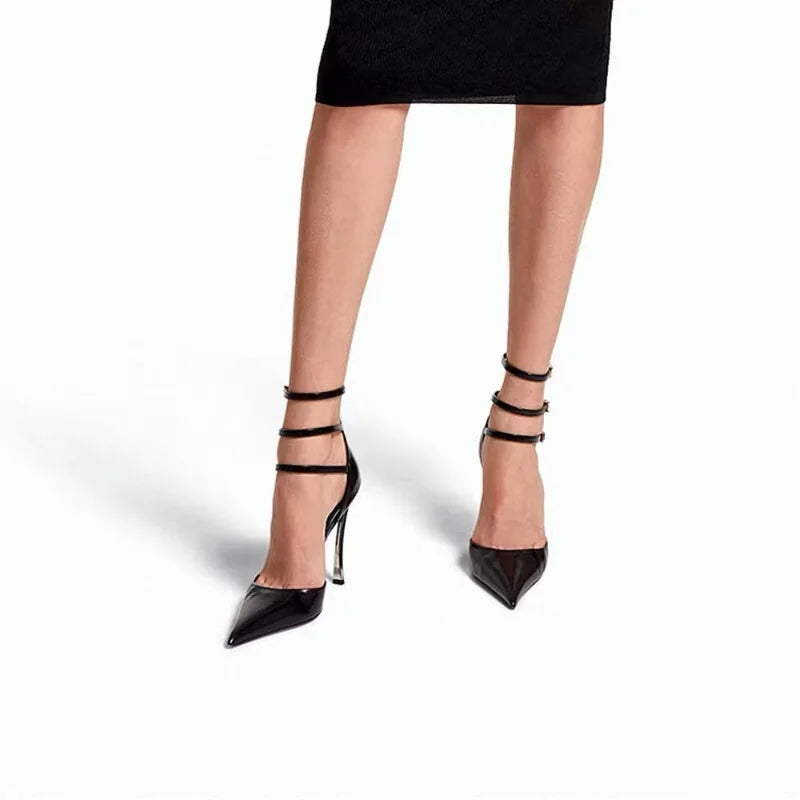 Women's High-end Metal Thin High-heeled Pointed Sandals Fashion Models Sexy Nightclub Party Shoes Wedding Red High-heeled Shoes