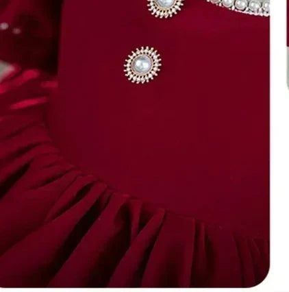 2025 Red Dress For Children Formal Party Dresses For Baby Girl ClothesKids With Big Bow Girls Teenagers Beading Plain Ball Gown