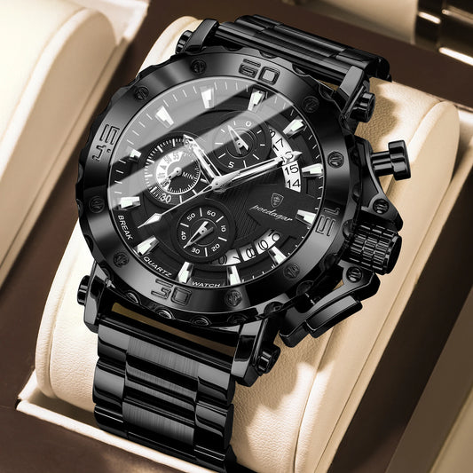 POEDAGAR Luxury Men's Watch Calendar Luminous Waterproof Man Clock Chronograph Stainless Steel Quartz Watches For Men Reloj Gift