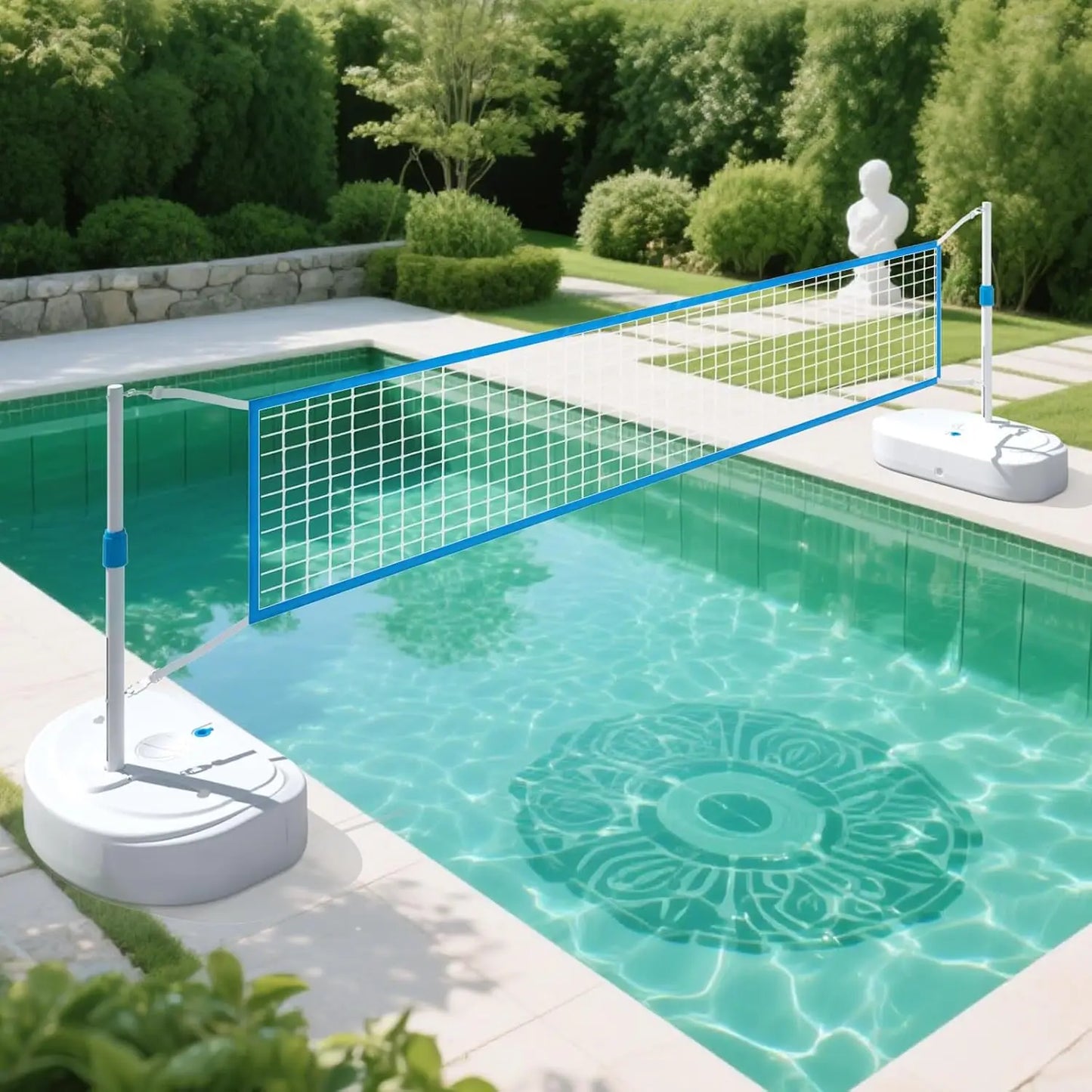 Pool Volleyball Net Set, Pool Volleyball Set with 15 Ft Length Net, Height Adjustable Volleyball Net for Pool,, Custom