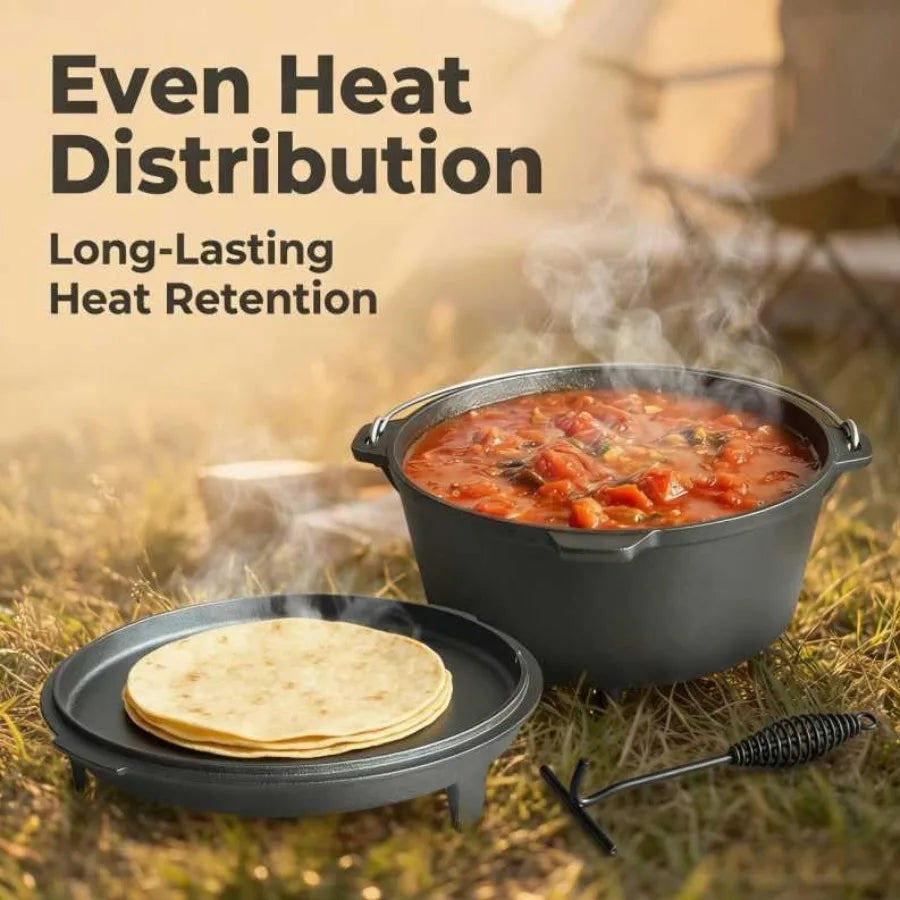 6.3qt Cast Iron Camping Dutch Ovenwith 12inch Skillet Lid Outdoor Dutch Oven Includes Claw Foot kazan for Baking Braising Campf