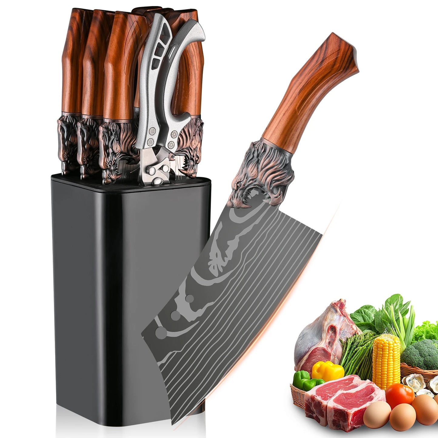 Stainless Steel Kitchen Knife Set, with Block G14 - Japanese Style, Sharp and Durable, with Non-Slip Ergonomic Handle - Perfect for Home Cooking and Baking, Kitchen Knives
