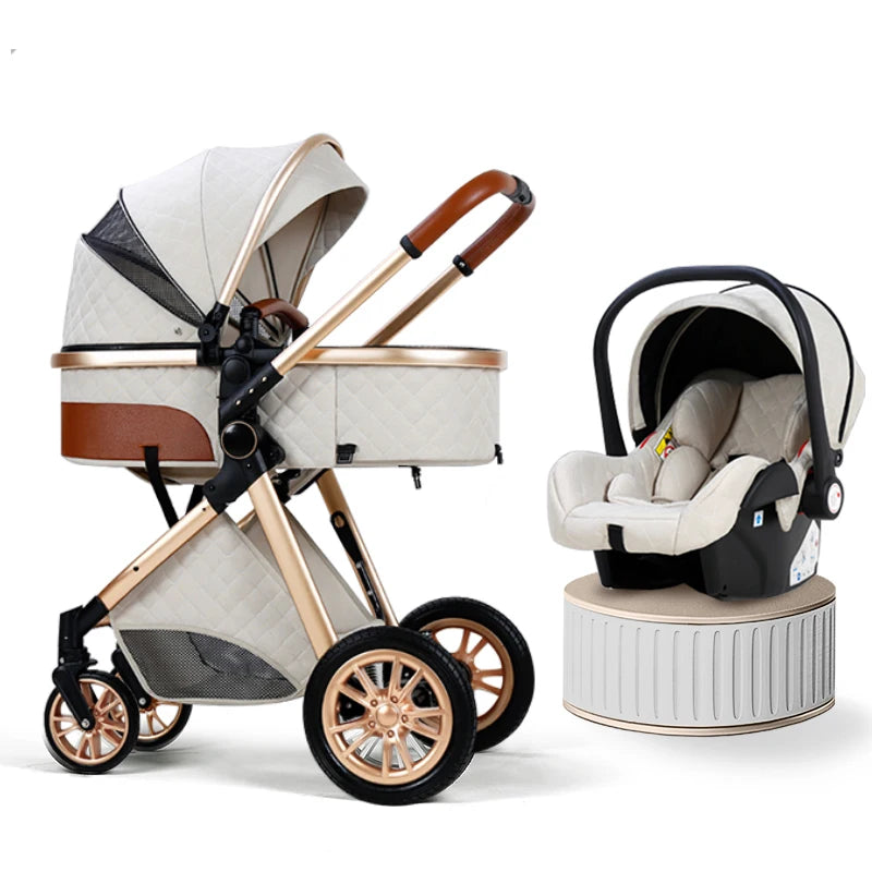 Luxury Baby Stroller 3 in 1 High Landscape Baby Cart Can Sit Can Lie Portable Pushchair Baby Cradel Infant Carrier
