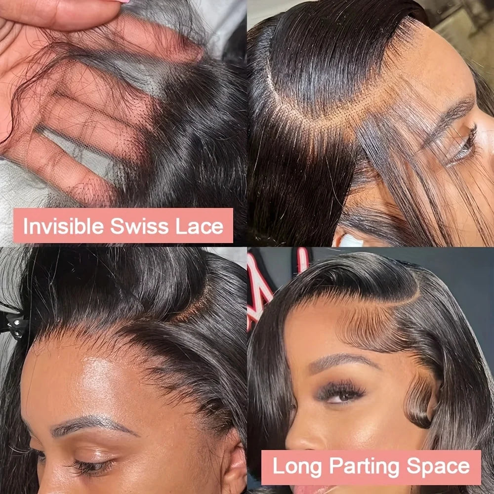 Body Wave Short Bob Wig 4x4 Lace Front Human Hair Bob Wigs 180% Density 5x5 HD Lace Frontal Wig Human Hair Natural Black