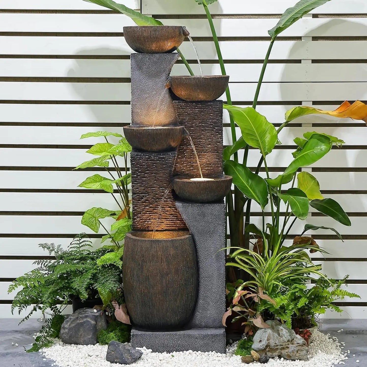 51.4" H Outdoor Garden Water Fountain for Garden, Patio, Backyard, Deck, Porch and Home Art Decor, 5 Tiers Modern, Custom