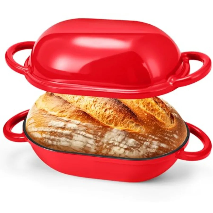 4qt Dutch Oven with Lid Enameled Cast Iron Sourdough Bread Pan for Baking Non Stick Single with Loop Handles for Family Homemad