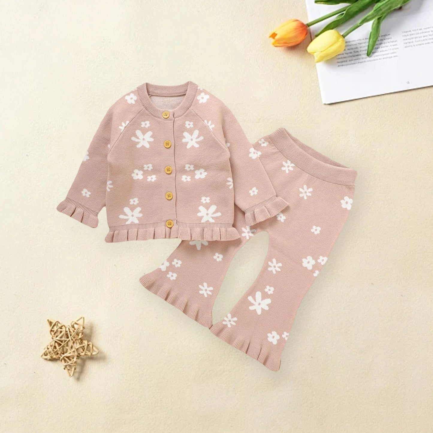 Toddler Girl 2Pcs Winter Outfits Long Sleeve Solid Color Knit Sweater Tops Leggings Set Baby Clothes for Fall
