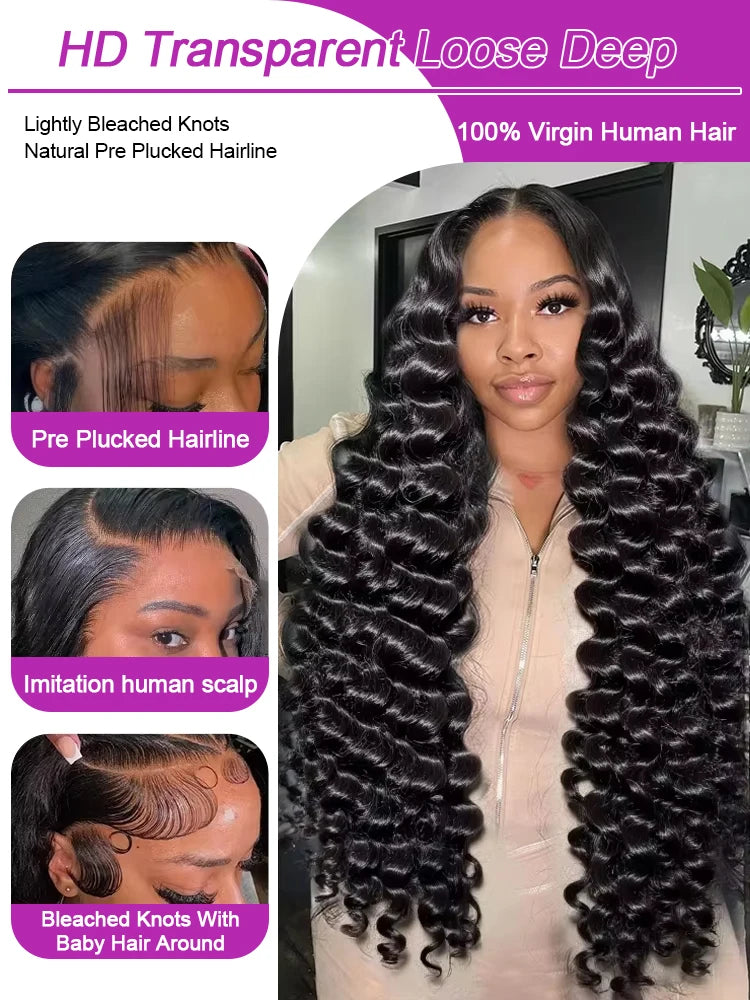 13x6 HD 30 40 Inch Loose Curly Lace Front 100% Human Hair Wigs Deep Water Wave 360 13x4 Lace Frontal Raw Brazilian Remy Hair Wig