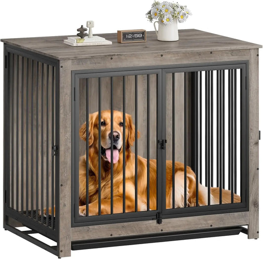 Dog Crate Furniture, Large Dog Crate Furniture, Wooden Cage Kennel Furniture Indoor, Modern Dog Crate with Multi-Purpose Removab