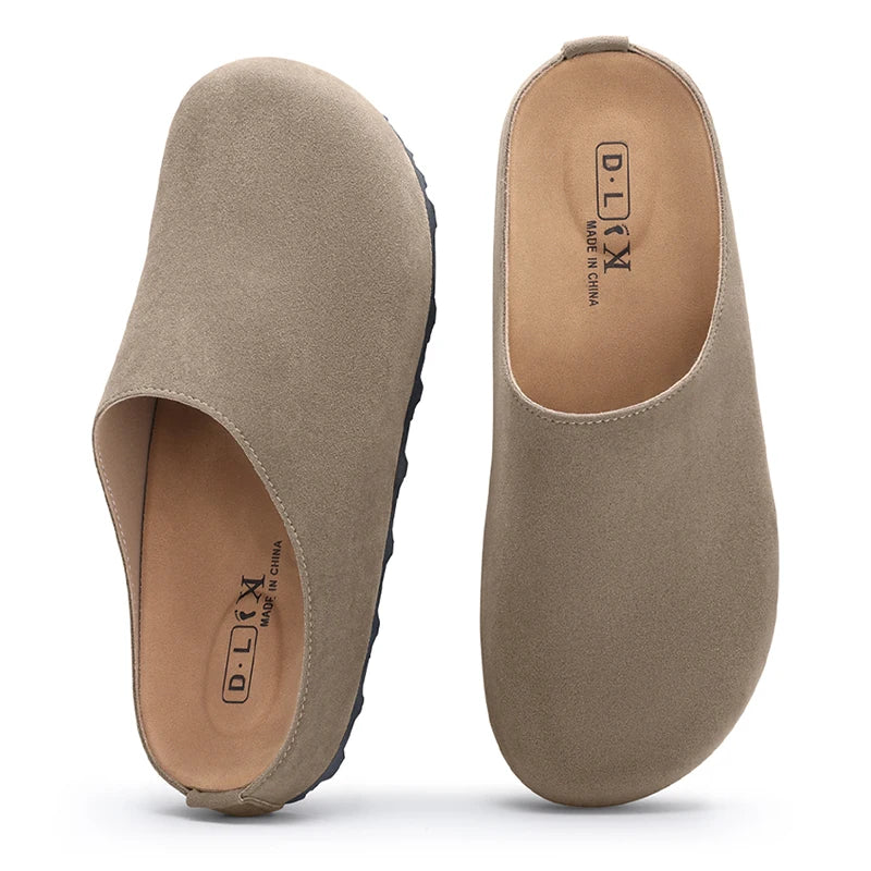 Bebealy Women's Genuine Clogs with Adjustable Strap Fashion Slip On Potato Shoes Cork Footbed Leather Mules With Arch Support