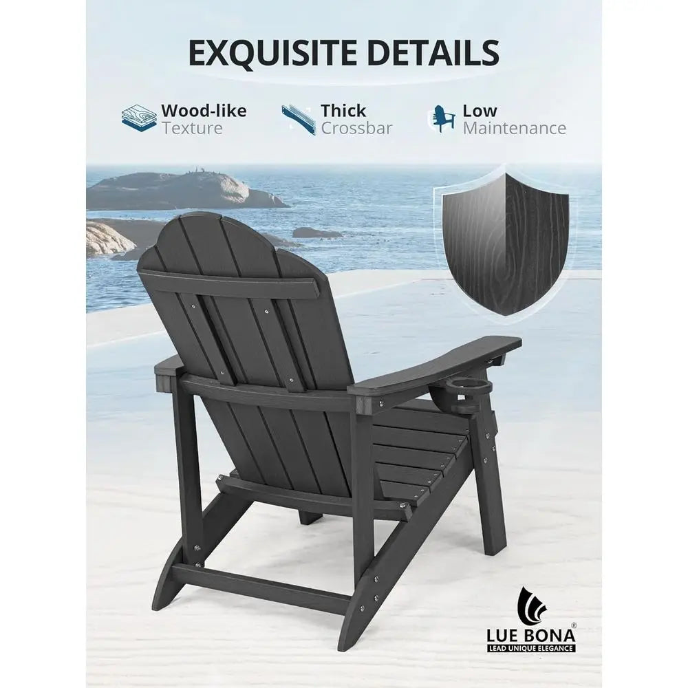 Adirondack Chairs Set o 4 - Weather Resistant Seating with Cup Holder or Patio, ire Pit, Deck & Resort Garden, BlackWedding